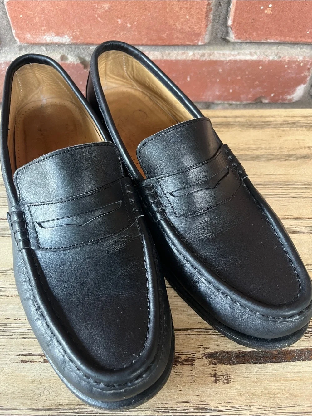 Paraboot French Fashion Classic Black Leather Penny Loafers for Men Size 6